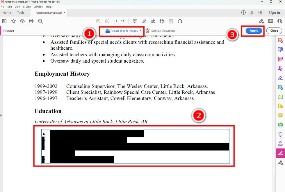 Redact the Content in Adobe Acrobat Pro