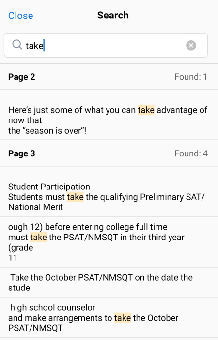 Review Search Results on Android Phone