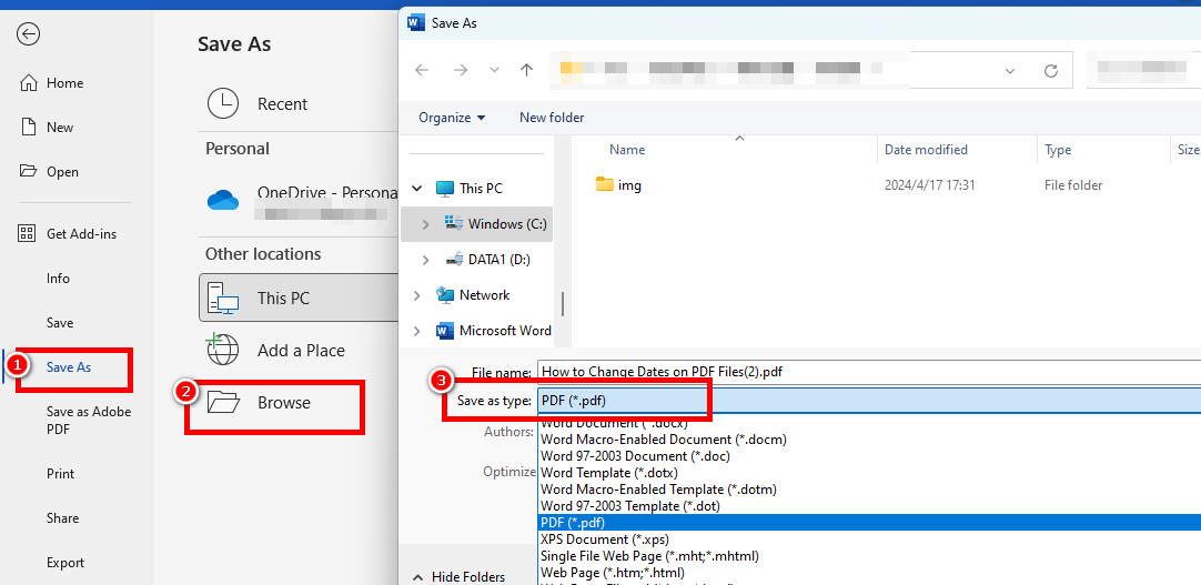 Save as PDF from Microsoft Word