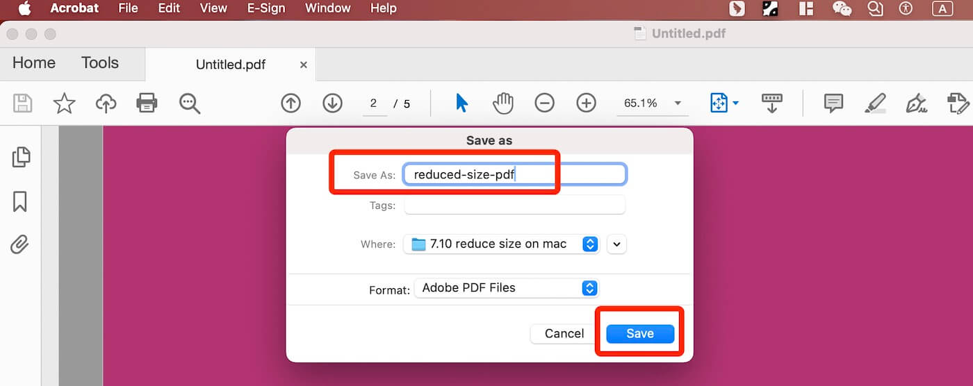 Save Reduced PDF in Adobe Acrobat