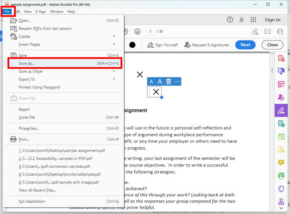 Save the PDF with Cross Marks in Adobe Acrobat