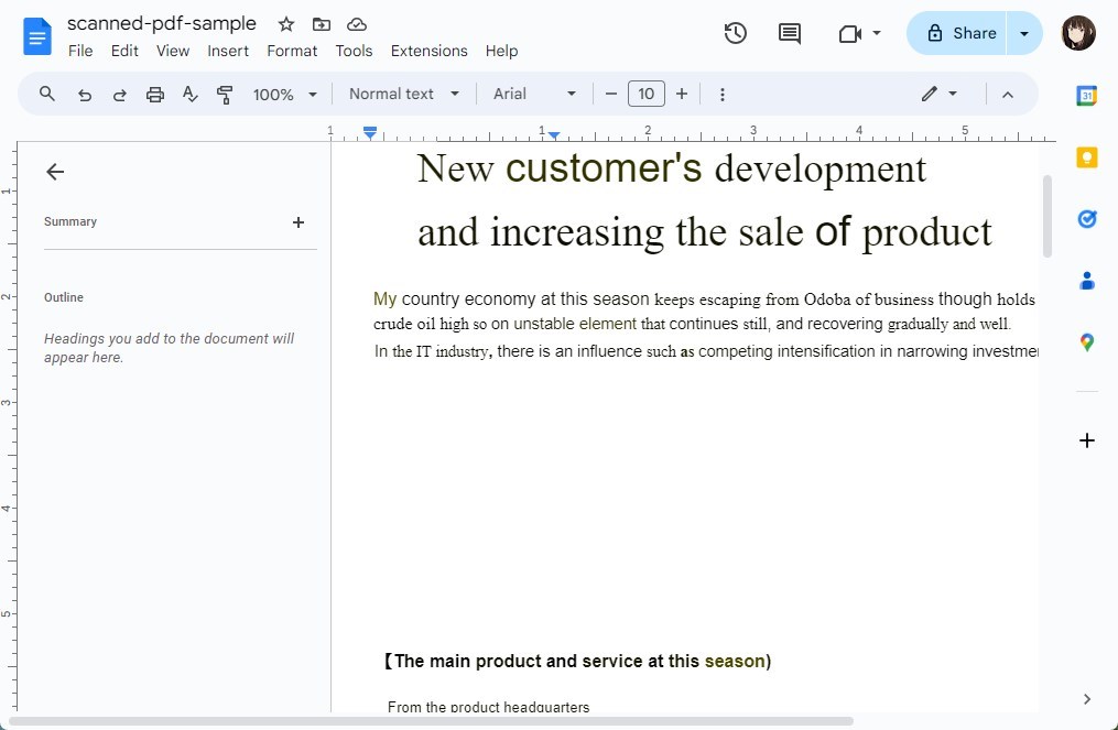 Scanned PDF Display in Google Docs
