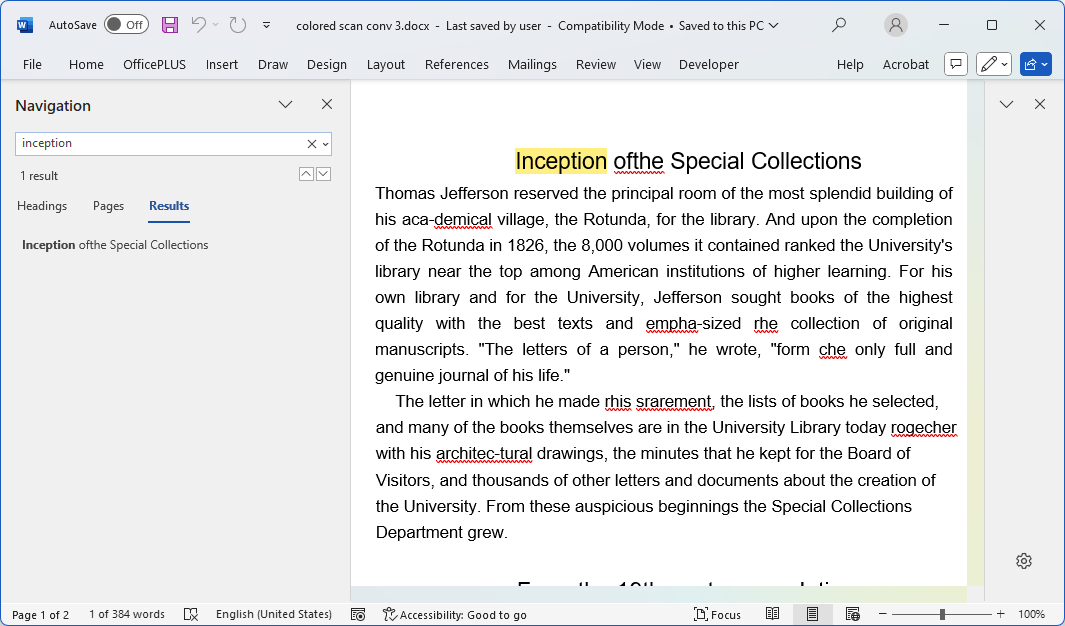 Search PDF in Word