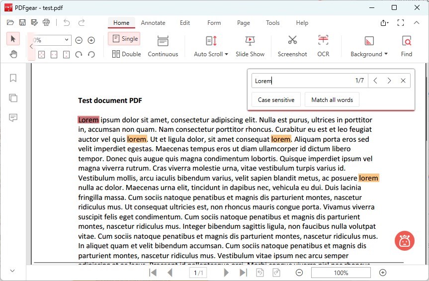 Search Words in a PDF Using PDFgear