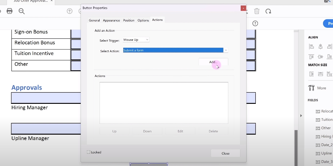 Select Action in Adobe