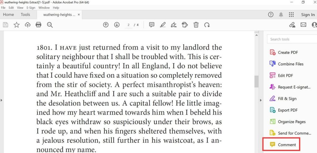 Select the Comment Feature in Adobe Acrobat