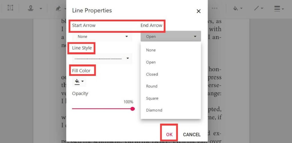 Set the Arrow Properties in a PDF