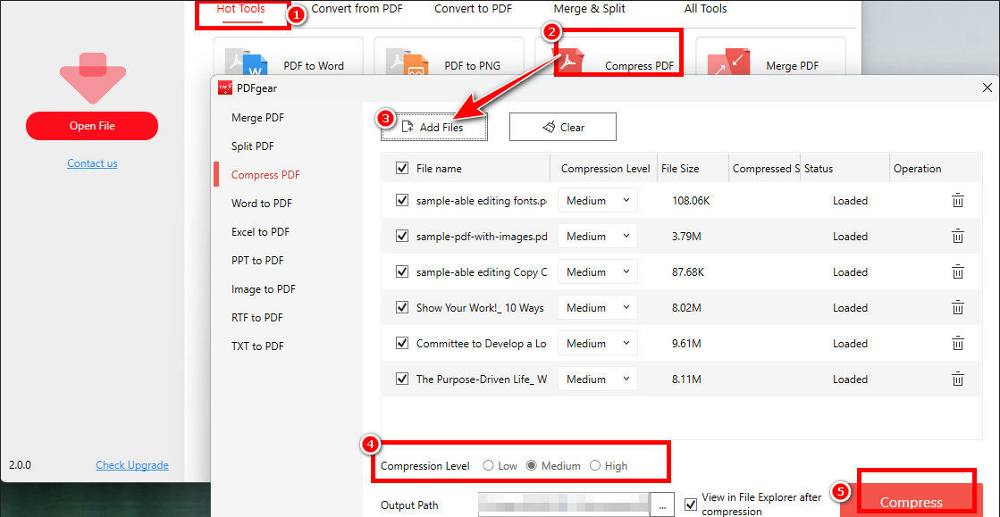 Compress PDFs with PDFgear