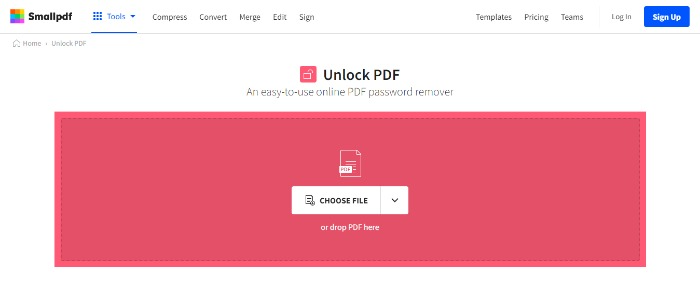 SmallPDF PDF Unlocker UI