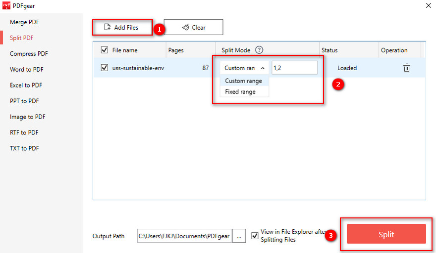 Cut PDF Pgaes Using PDFgear 