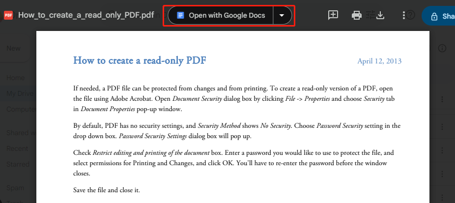 Tap Open with Google Docs to Open PDF