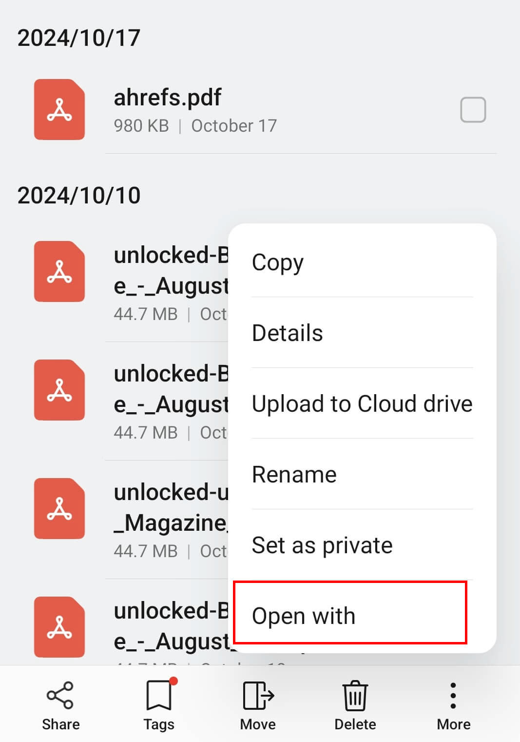 Tap Open with on File App