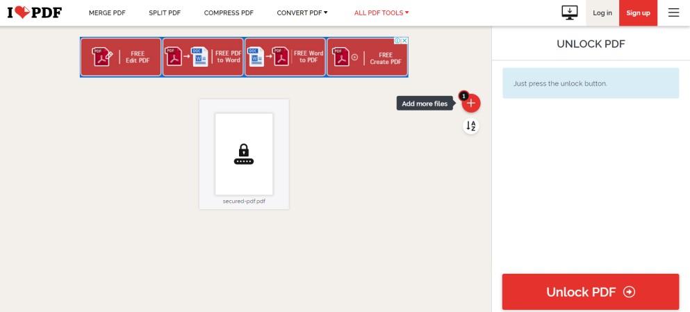 Unlock PDF Online with iLovePDF