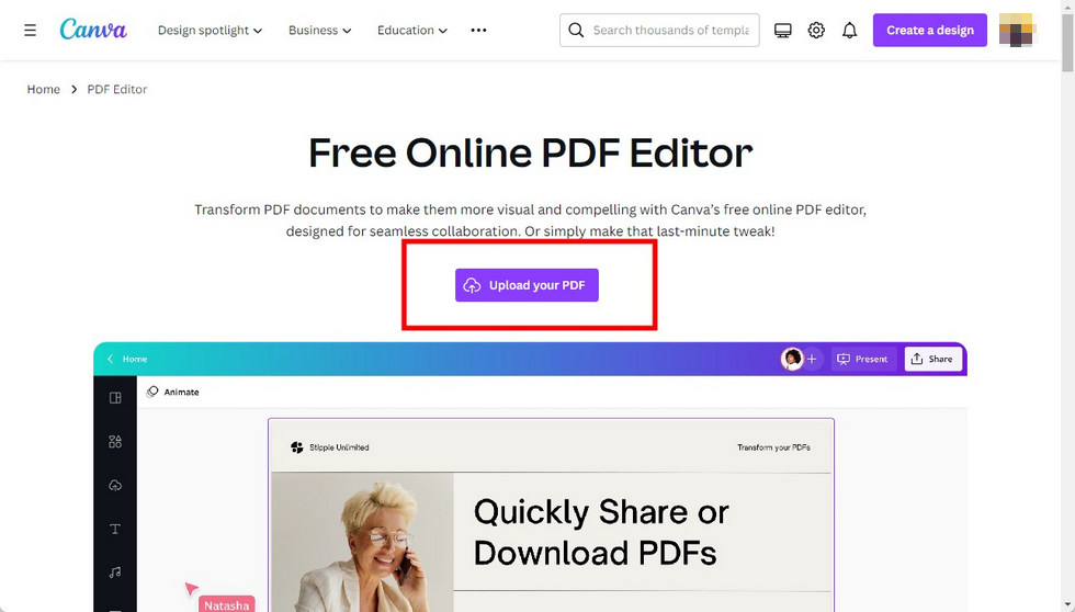 Import a PDF to Canva PDF Editor Online
