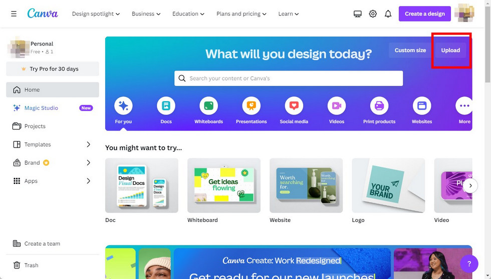 Upload a PDF to Canva Online