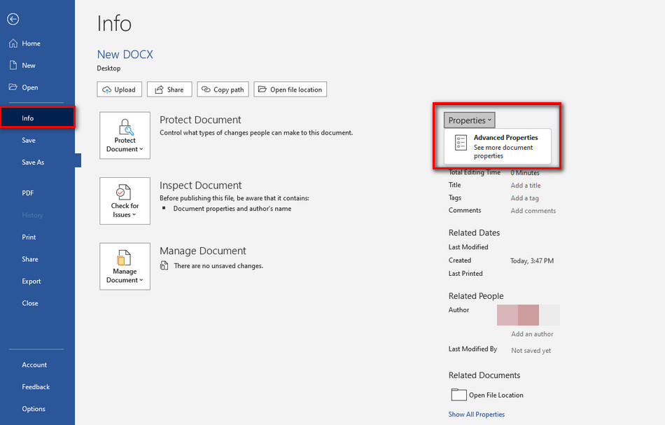 Check the Word Document Properties