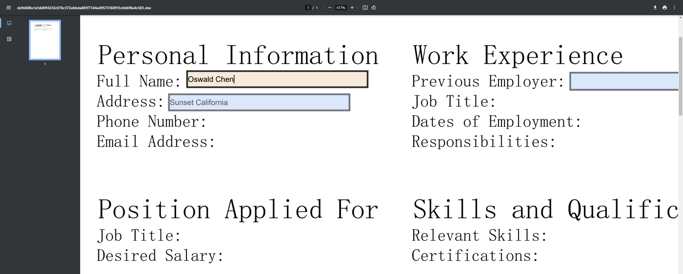 Fillable PDF Form Created