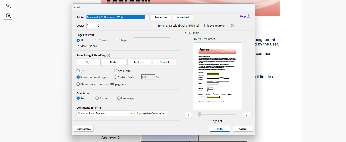 Printer Settings in Adobe