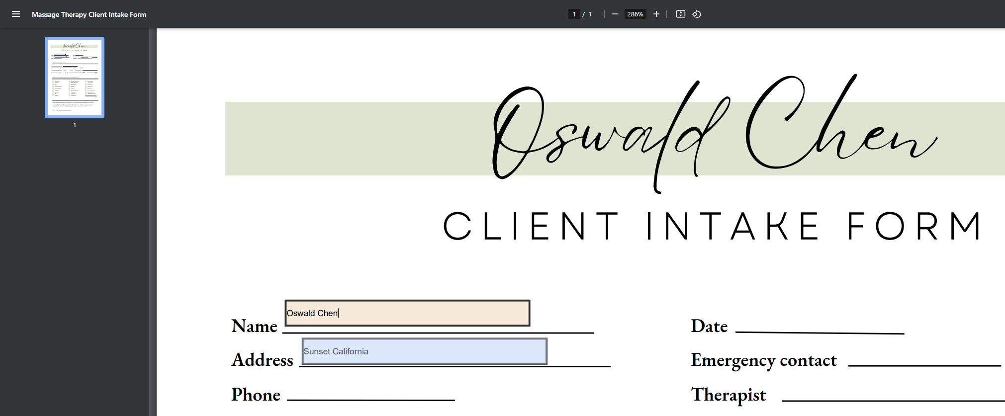 Stylish and Fillable Form Created
