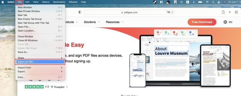 Export as PDF in Safari