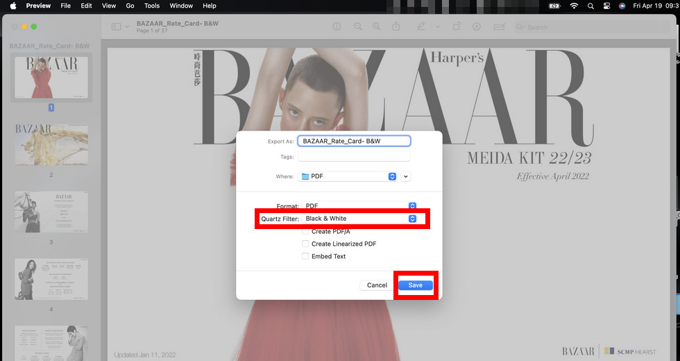 Convert PDF to Black and White in Preview with Quartz Filter