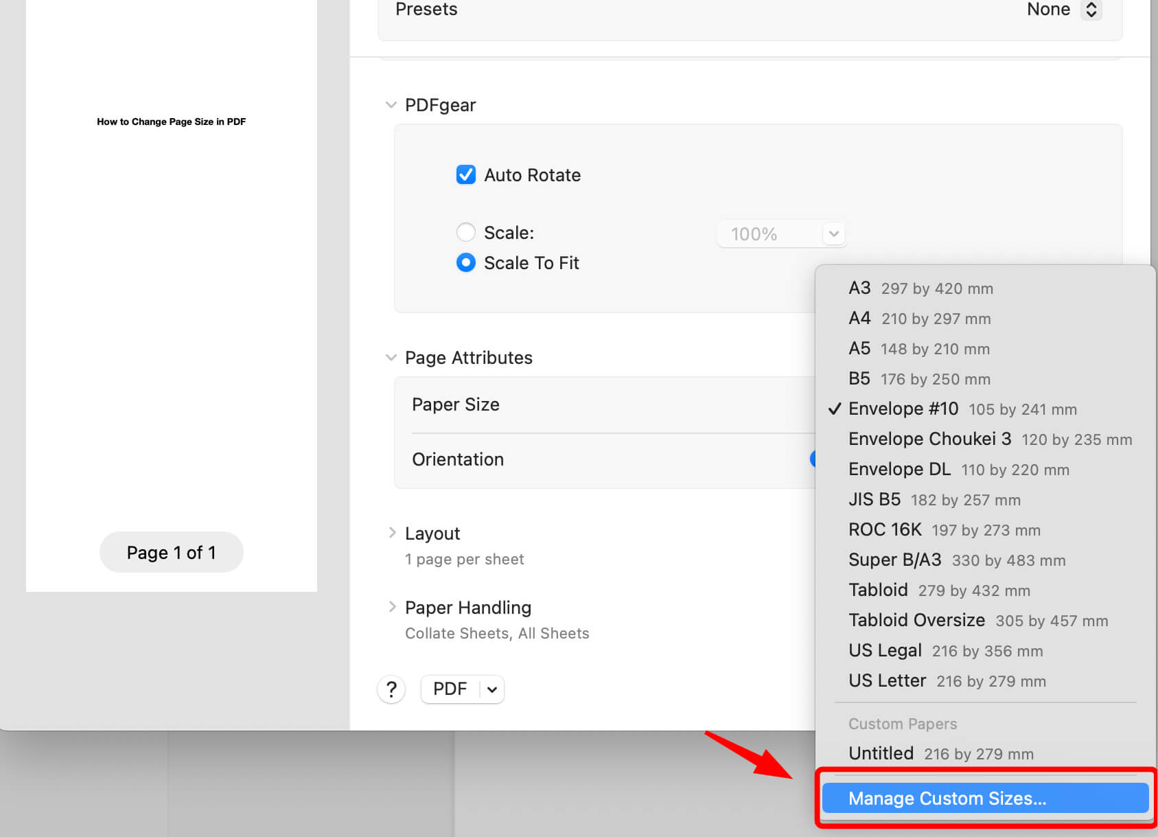 Manage Custom Sizes