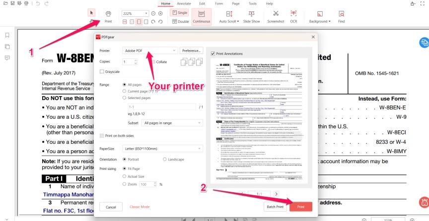 Print a PDF in PDFgear