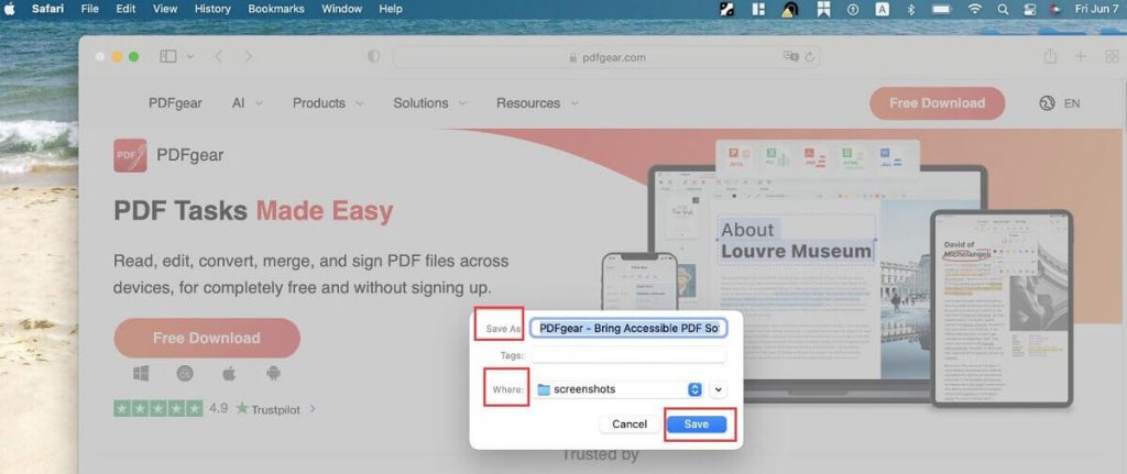 Save the PDF File from the Safari Browser