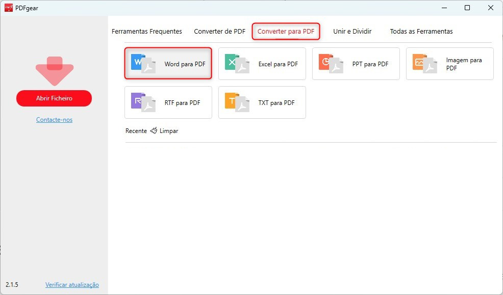 Abrir o conversor de Word para PDF do PDFgear