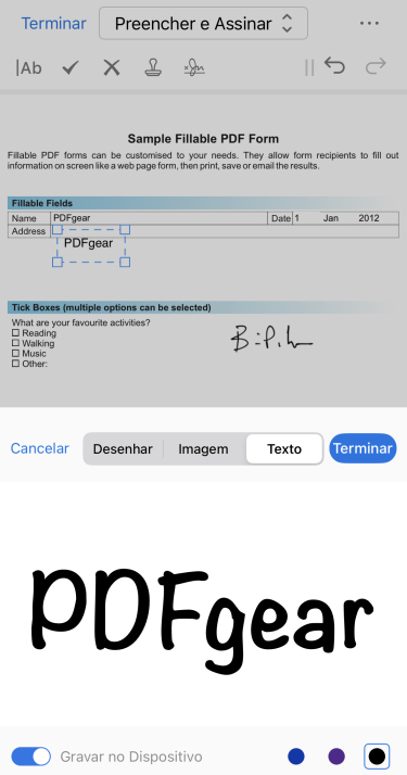 Assinar no PDF Preenchido