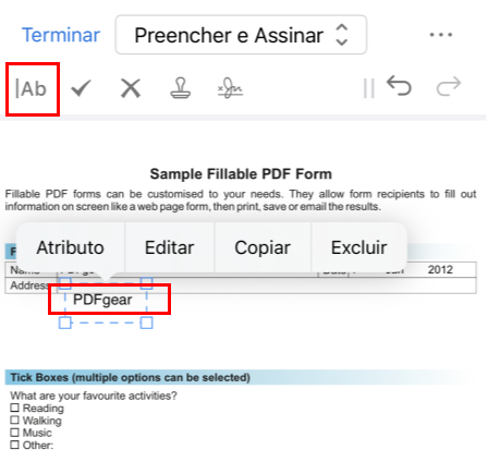 Preencher Formulário PDF no App PDFgear