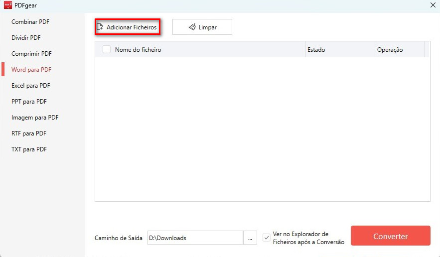 Adicionar Arquivos do Word para Converter