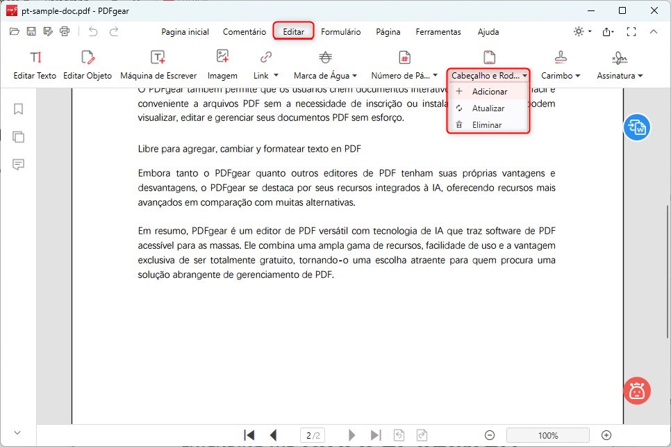 Adicionar Cabeçalho e Rodapé em PDF