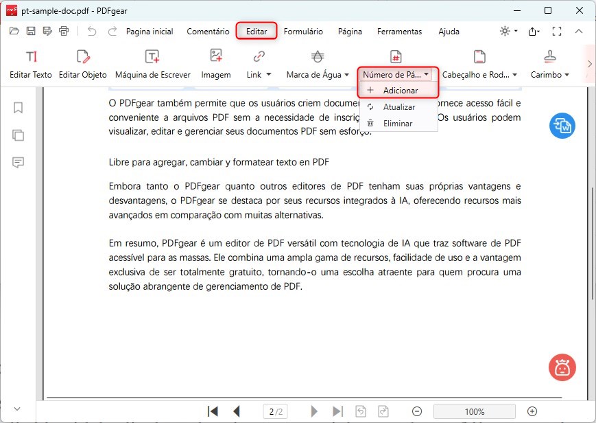 Adicionar Números de Página