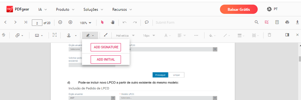 Assinar PDF online gratuito com PDFgear