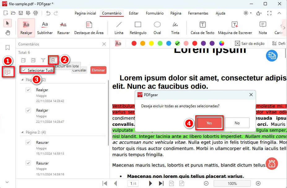 Excluir Destaques em Lote do PDF