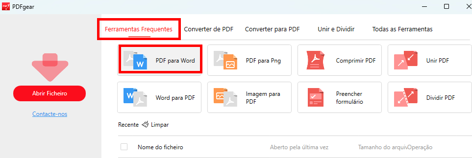 Navegue até o Botão PDF para Word