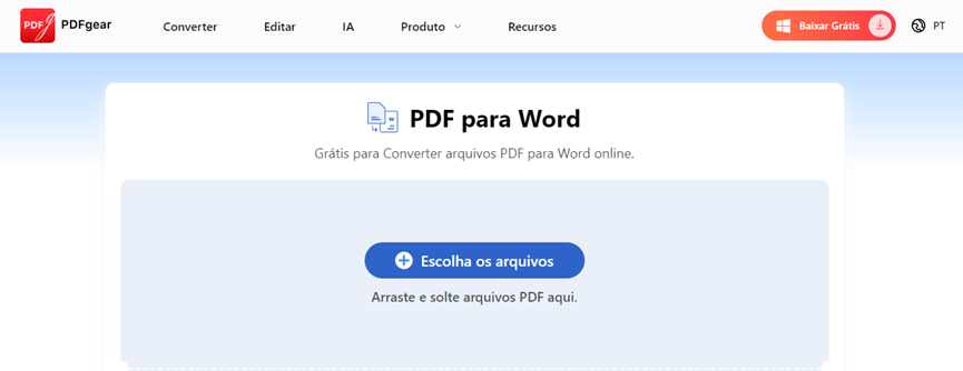 Carregue documento para PDFgear Conversor online de PDF em Word editável