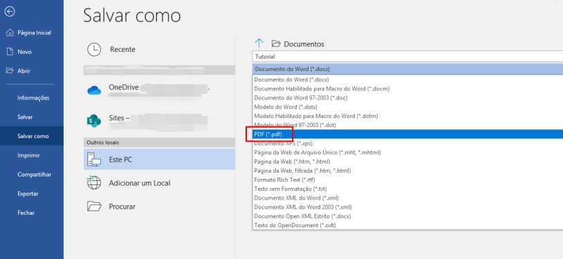 Como salvar word em PDF no Microsoft Word