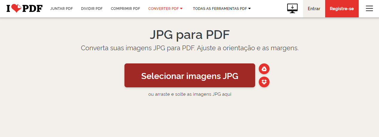 Converter JPG para PDF online usando iLovePDF