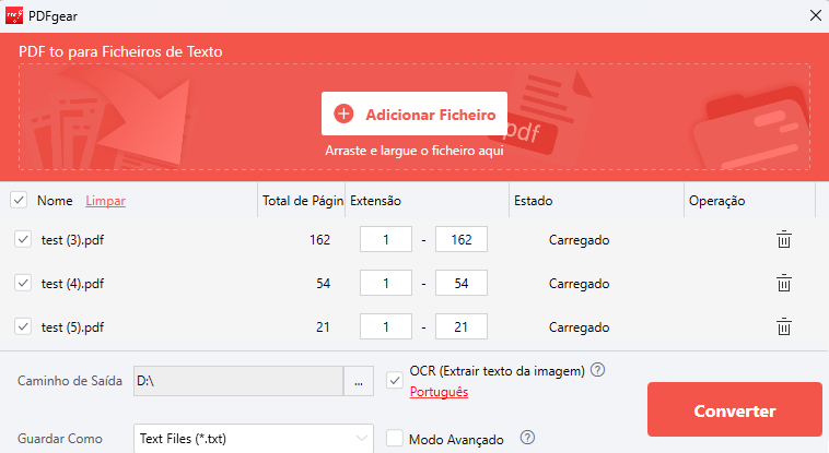 Converter PDF para Texto no PDFgear