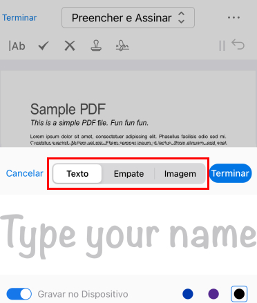 Assinar no iPhone com PDFgear