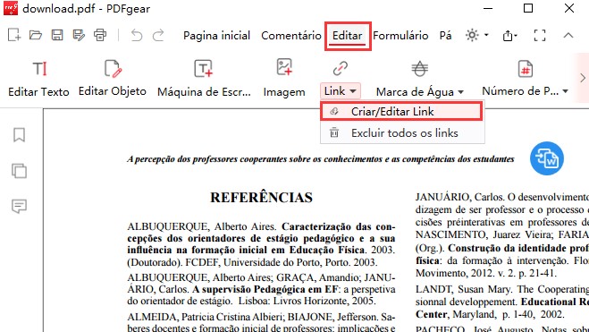como colocar link no pdf