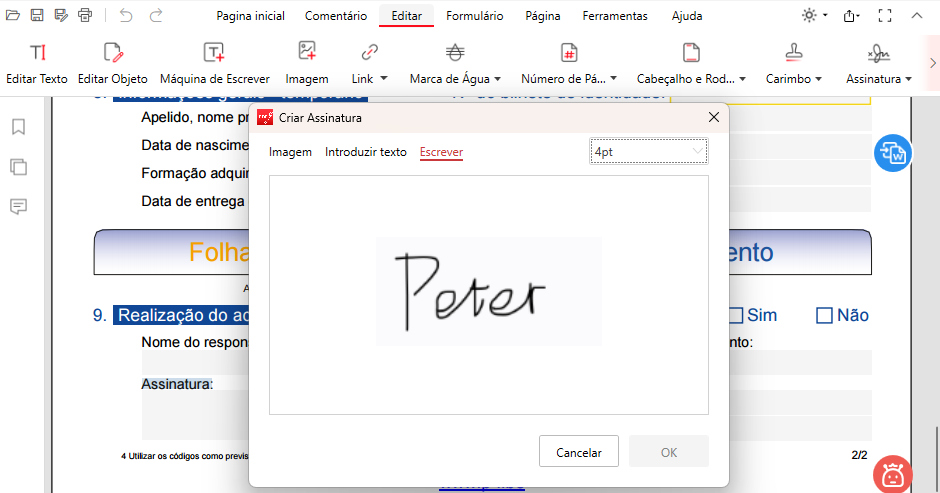 Criar uma assinatura manuscrita digitalmente