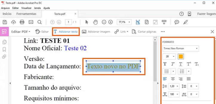 Edite texto PDF no Adobe Acrobat