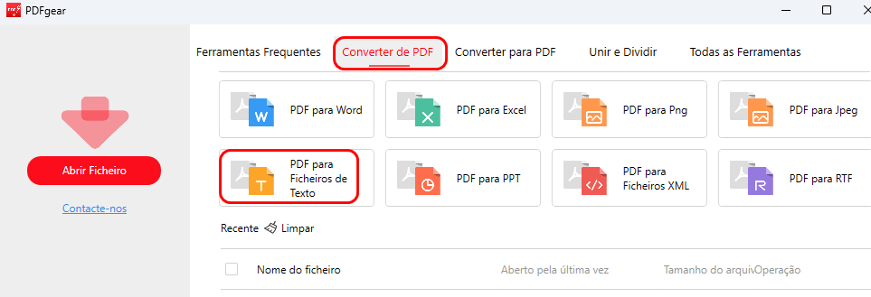 Conversor de PDF para Texto no PDFgear