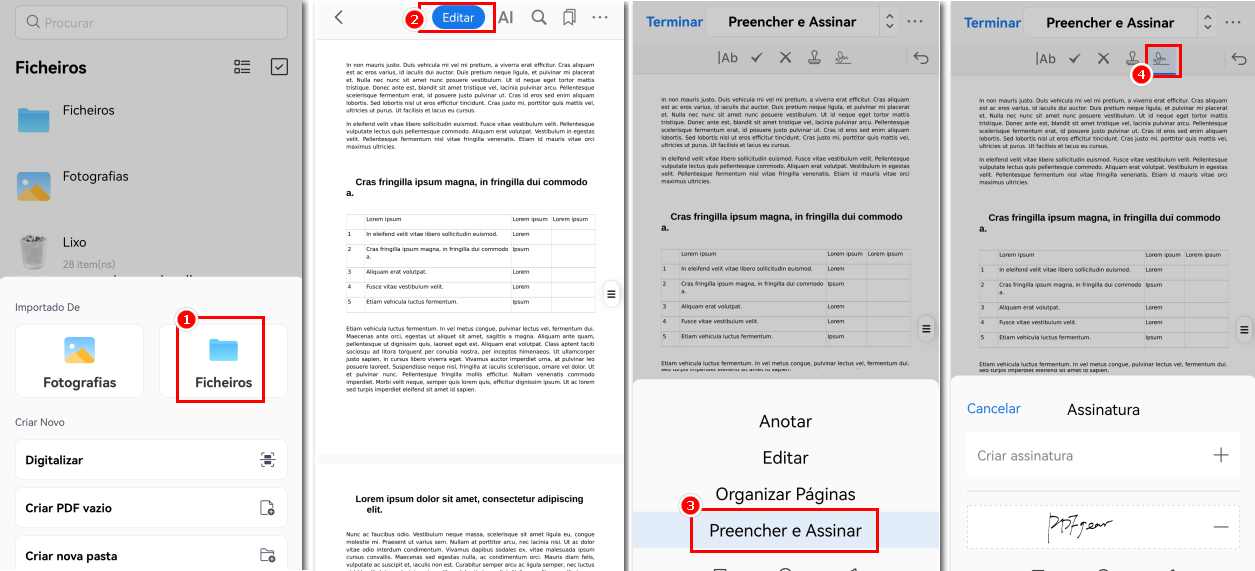 Encontrar o Botão de Assinatura no PDFgear para Android