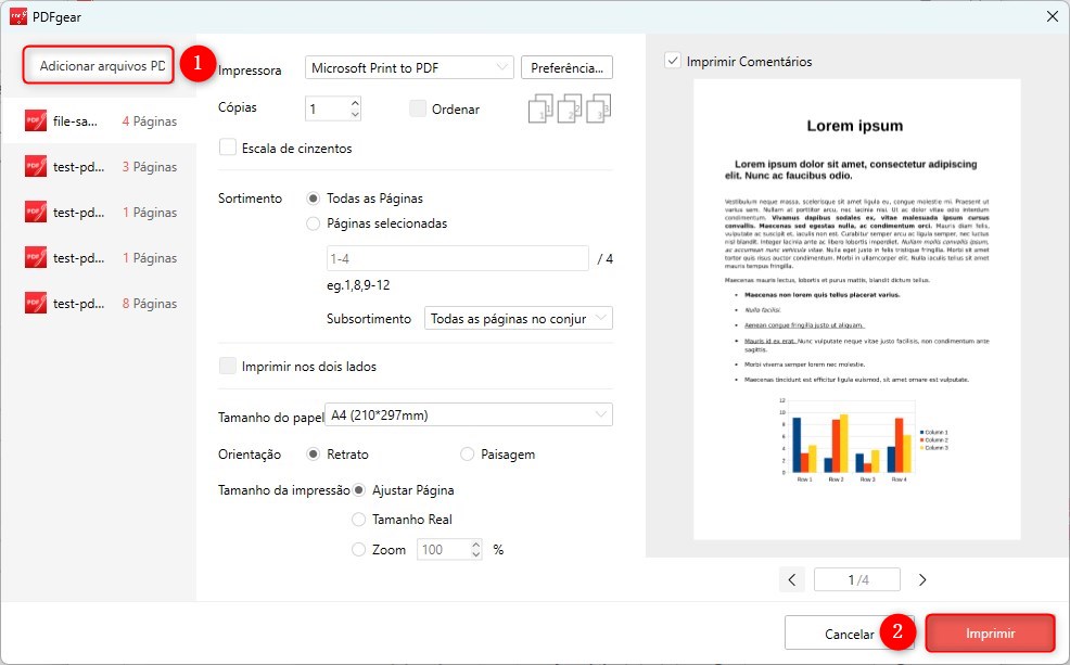 Impressão em lote de arquivos PDF com PDFgear