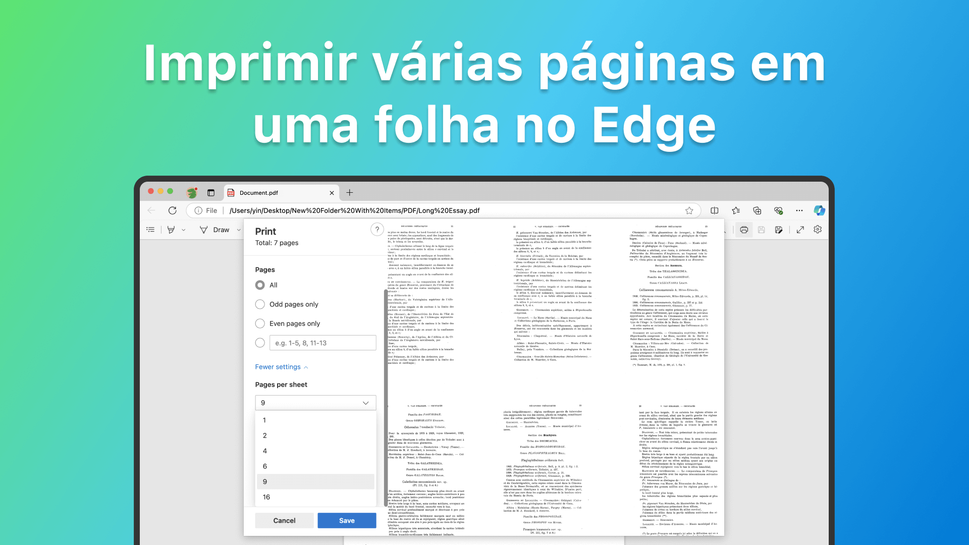 Imprimir várias páginas em uma folha no Edge