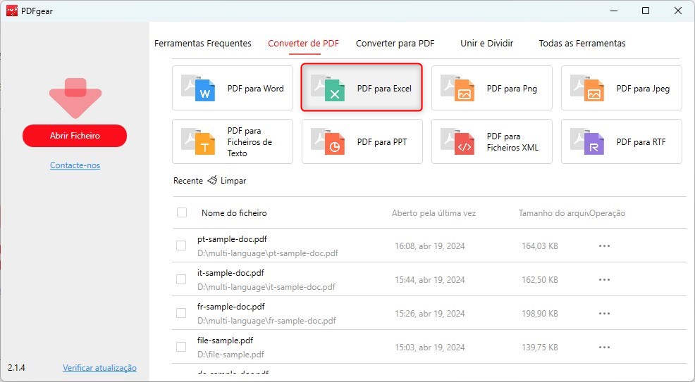 PDFgear PDF para Excel